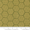 Image of the Bee Garden Metallic Honeycomb Ivy quilting cotton fabric by Gingiber for Riley Blake Designs. Features honeycomb on a green background. Cute Little Fabric Shop