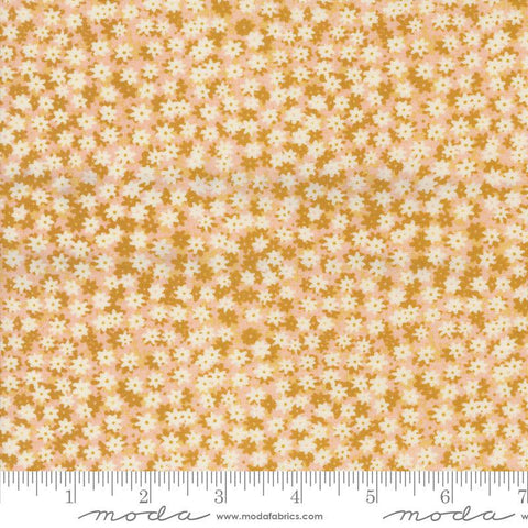 Image of the Bee Garden Floral Beeswax quilting cotton fabric by Gingiber for Riley Blake Designs. Features flowers on a yellow background. Cute Little Fabric Shop