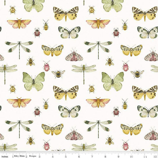 Image of the Love Me More Flutter Cloud quilting cotton fabric by Lisa Audit for Riley Blake Designs. Features butterflies on a white background. Cute Little Fabric Shop