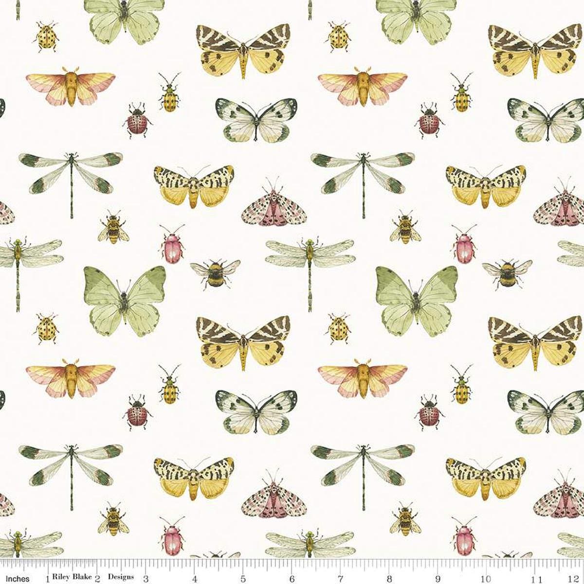 Image of the Love Me More Flutter Cloud quilting cotton fabric by Lisa Audit for Riley Blake Designs. Features butterflies on a white background. Cute Little Fabric Shop