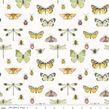 Image of the Love Me More Flutter Cloud quilting cotton fabric by Lisa Audit for Riley Blake Designs. Features butterflies on a white background. Cute Little Fabric Shop