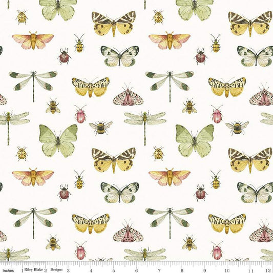 Image of the Love Me More Flutter Cloud quilting cotton fabric by Lisa Audit for Riley Blake Designs. Features butterflies on a white background. Cute Little Fabric Shop
