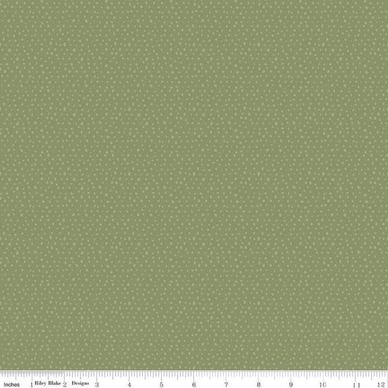 Image of the Love Me More Seeds Green quilting cotton fabric by Lisa Audit for Riley Blake Designs. Features circles on a green background. Cute Little Fabric Shop