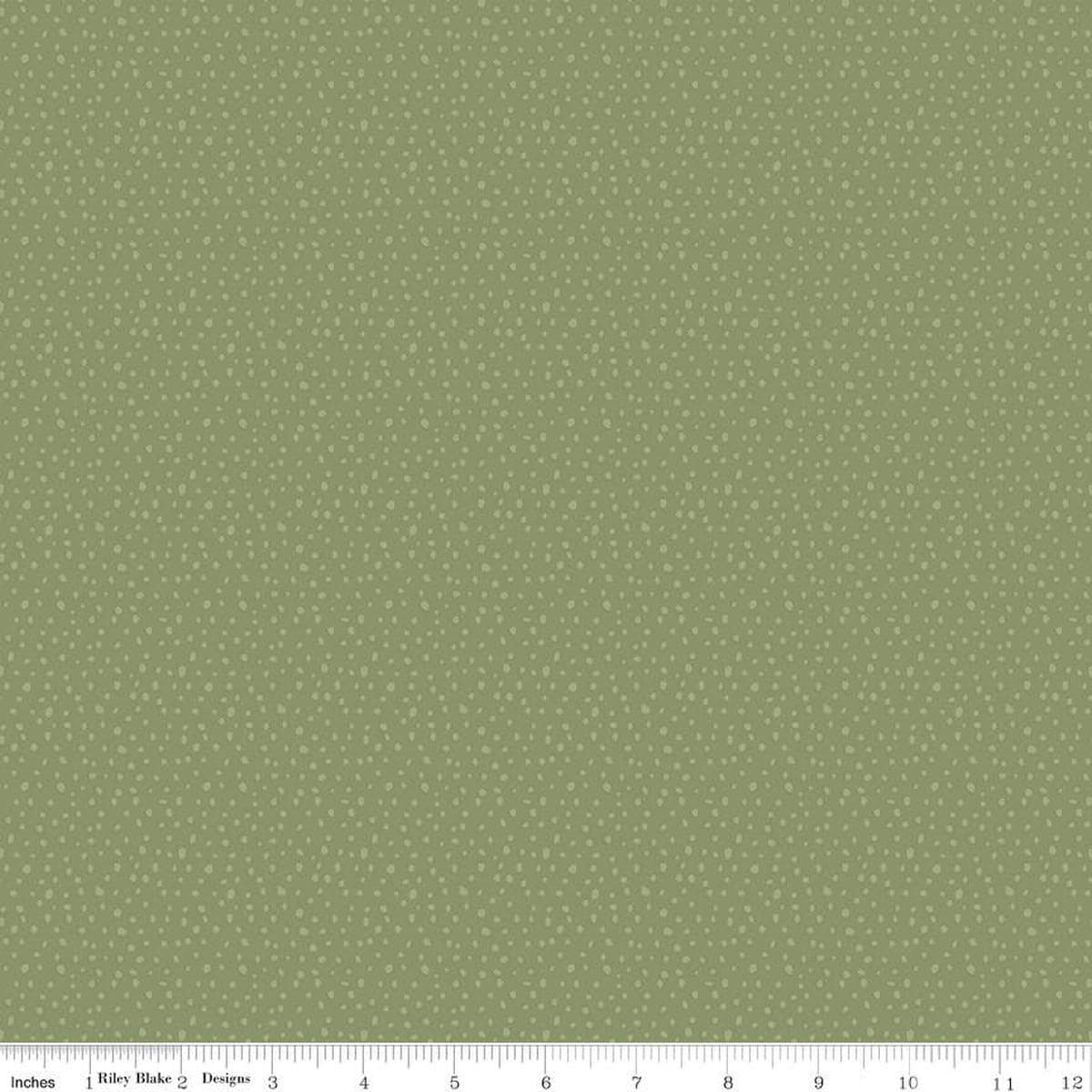 Image of the Love Me More Seeds Green quilting cotton fabric by Lisa Audit for Riley Blake Designs. Features circles on a green background. Cute Little Fabric Shop