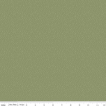 Image of the Love Me More Seeds Green quilting cotton fabric by Lisa Audit for Riley Blake Designs. Features circles on a green background. Cute Little Fabric Shop