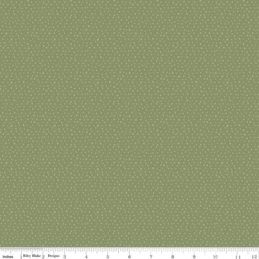 Image of the Love Me More Seeds Green quilting cotton fabric by Lisa Audit for Riley Blake Designs. Features circles on a green background. Cute Little Fabric Shop
