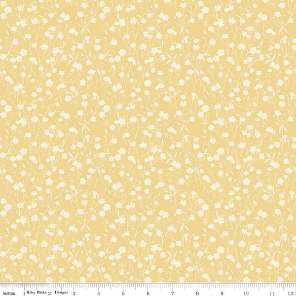 Image of the Love Me More Tonal Yellow quilting cotton fabric by Lisa Audit for Riley Blake Designs. Features sprigs on a yellow background. Cute Little Fabric Shop