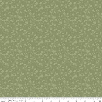 Image of the Love Me More Tonal Green quilting cotton fabric by Lisa Audit for Riley Blake Designs. Features sprigs on a green background. Cute Little Fabric Shop