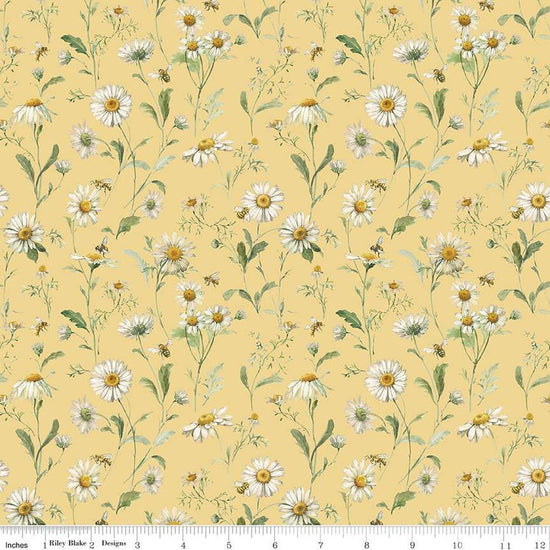 Image of the Love Me More Main Green quilting cotton fabric by Lisa Audit for Riley Blake Designs. Features flowers on a green background. Cute Little Fabric Shop
