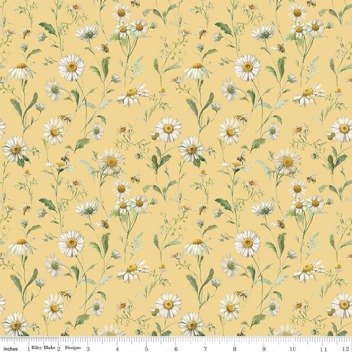 Image of the Love Me More Main Green quilting cotton fabric by Lisa Audit for Riley Blake Designs. Features flowers on a green background. Cute Little Fabric Shop