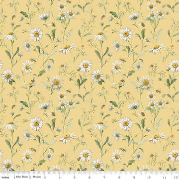 Image of the Love Me More Main Green quilting cotton fabric by Lisa Audit for Riley Blake Designs. Features flowers on a green background. Cute Little Fabric Shop