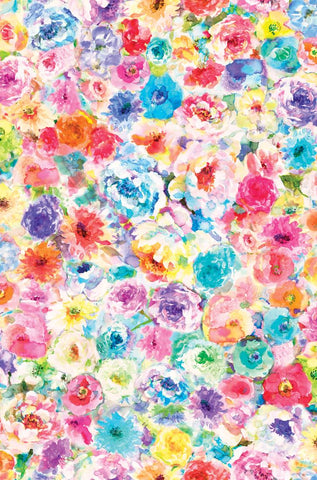 Image of the Gradients Euphoria Watercolor Rainbow quilting cotton fabric by Moda Fabrics. Features rainbow paint flowers on a white background. Cute Little Fabric Shop