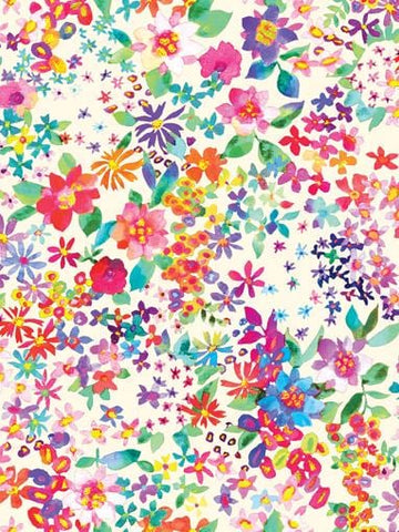 Image of the Gradients Euphoria Blooms Rainbow quilting cotton fabric by Moda Fabrics. Features rainbow paints flowers on a white background. Cute Little Fabric Shop
