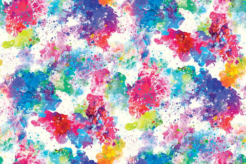 Image of the Gradients Euphoria Bursts Rainbow quilting cotton fabric by Moda Fabrics. Features rainbow paint bursts on a white background. Cute Little Fabric Shop