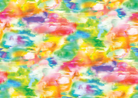 Image of the Gradients Euphoria Fusion Rainbow quilting cotton fabric by Moda Fabrics. Features rainbow paint bursts on a white background. Cute Little Fabric Shop
