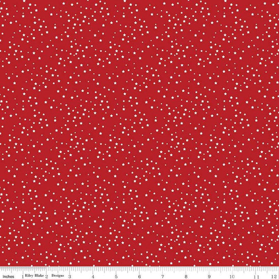 Image of the Stars and Stripes Forever Stars Red quilting cotton fabric by Lori Whitlock for Riley Blake Designs. Features stars on a red background. Cute Little Fabric Shop