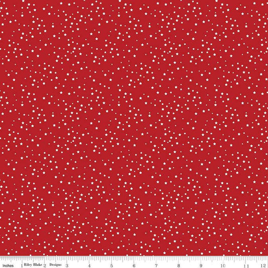 Image of the Stars and Stripes Forever Stars Red quilting cotton fabric by Lori Whitlock for Riley Blake Designs. Features stars on a red background. Cute Little Fabric Shop