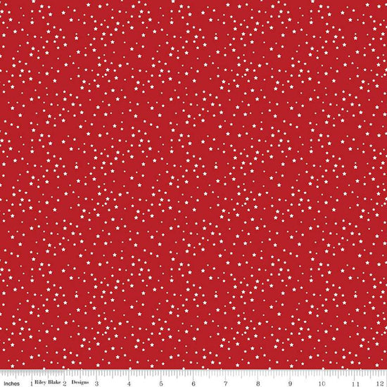 Image of the Stars and Stripes Forever Stars Red quilting cotton fabric by Lori Whitlock for Riley Blake Designs. Features stars on a red background. Cute Little Fabric Shop