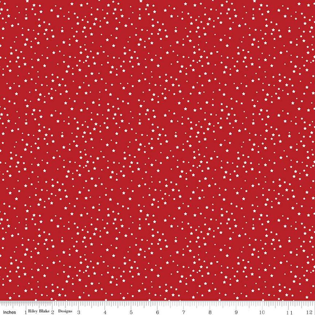 Image of the Stars and Stripes Forever Stars Red quilting cotton fabric by Lori Whitlock for Riley Blake Designs. Features stars on a red background. Cute Little Fabric Shop