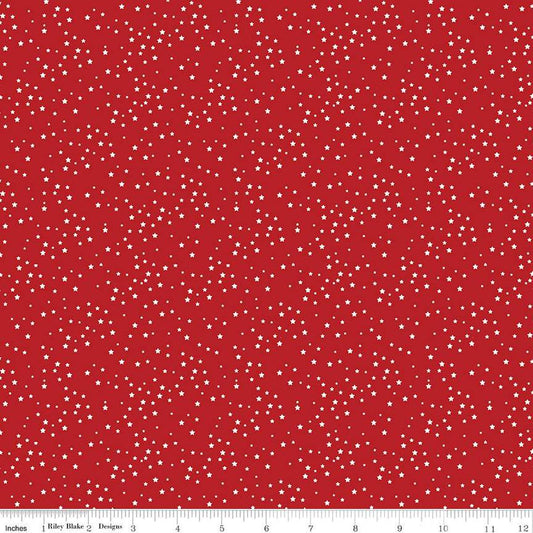 Image of the Stars and Stripes Forever Stars Red quilting cotton fabric by Lori Whitlock for Riley Blake Designs. Features stars on a red background. Cute Little Fabric Shop