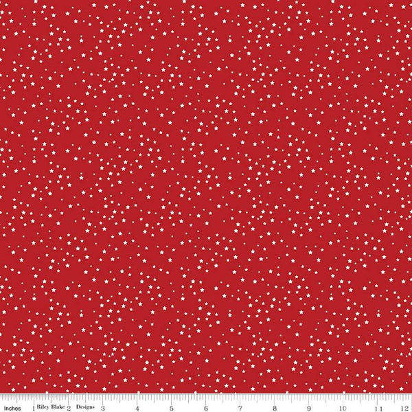 Image of the Stars and Stripes Forever Stars Red quilting cotton fabric by Lori Whitlock for Riley Blake Designs. Features stars on a red background. Cute Little Fabric Shop