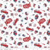 Image of the Stars and Stripes Forever Main White quilting cotton fabric by Lori Whitlock for Riley Blake Designs. Features patriotic things on a white background. Cute Little Fabric Shop