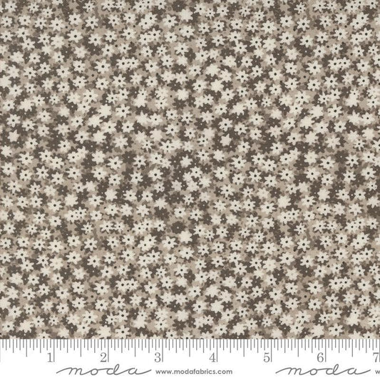 Image of the Bee Garden Floral Silver quilting cotton fabric by Gingiber for Riley Blake Designs. Features small flowers on a silver background. Cute Little Fabric Shop