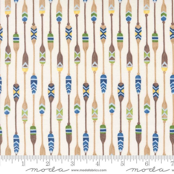 Image of the On Lake Time Paddles Cloud White quilting cotton fabric by Deb Strain for Moda Fabrics. Features paddles on a white background. Cute Little Fabric Shop