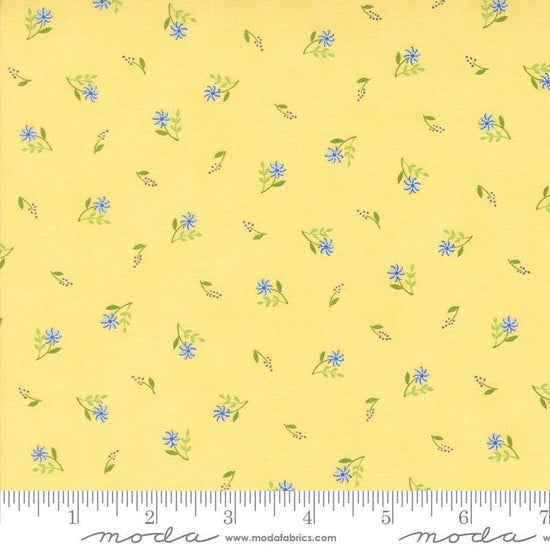 Image of the On Lake Time Flowers Daisy quilting cotton fabric by Deb Strain for Moda Fabrics. Features flowers on a yellow background. Cute Little Fabric Shop