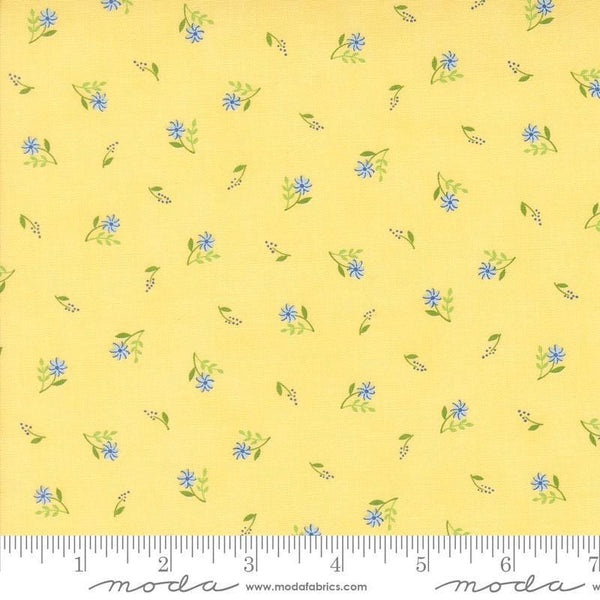 Image of the On Lake Time Flowers Daisy quilting cotton fabric by Deb Strain for Moda Fabrics. Features flowers on a yellow background. Cute Little Fabric Shop
