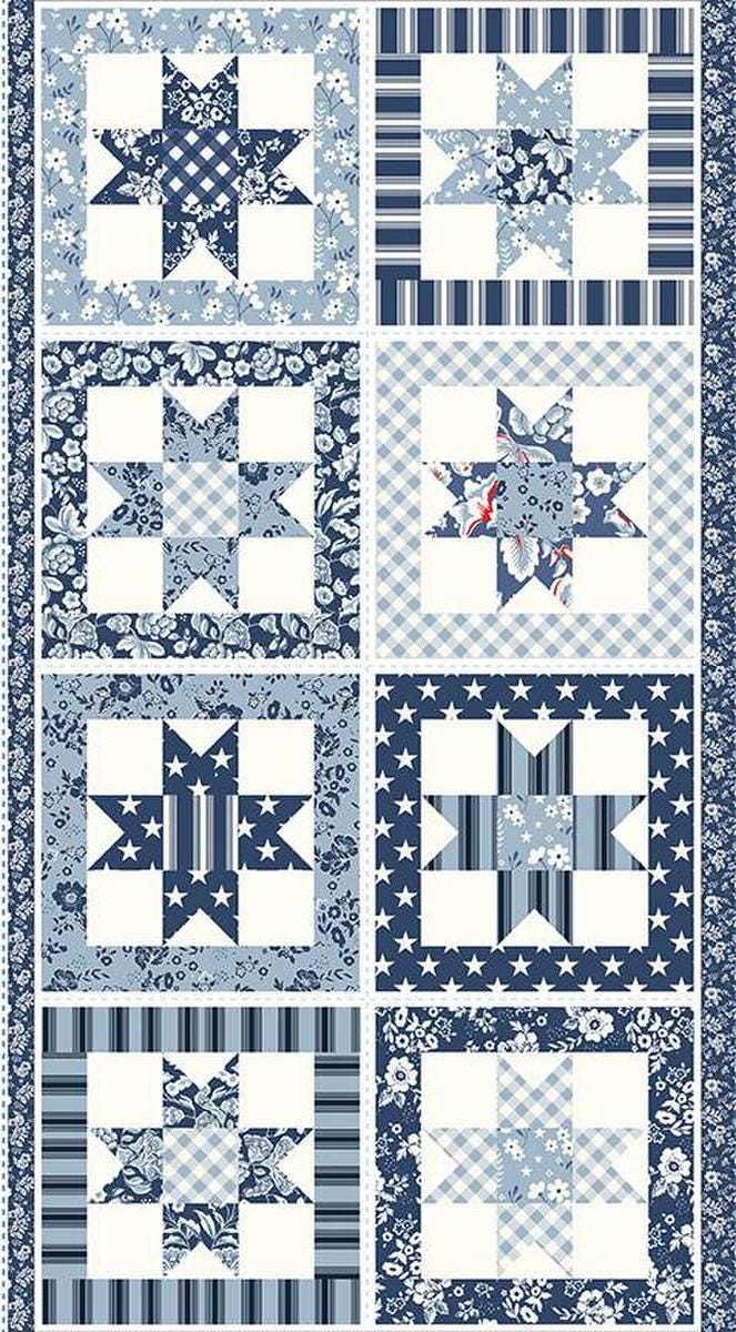 Image of the Freedom Garden Star Panel quilt panel by My Mind's Eye for Riley Blake Designs. Features star quilt blocks on a panel.
Cute Little Fabric Shop