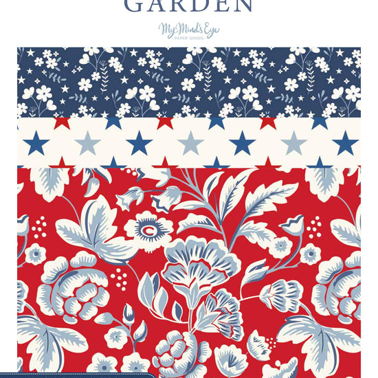 Image of the Freedom Garden Storyboard by My Minds Eye for Riley Blake Designs. Features red white and blue fabrics. 
Cute Little Fabric Shop