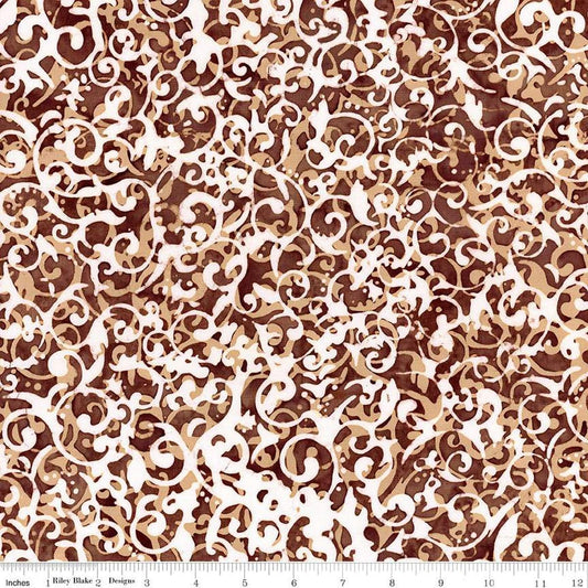 Image of the Expressions Batiks Victorian Garden Burnt Sugar quilting cotton fabric by Riley Blake Designs. Features abstract patterns. 
Cute Little Fabric Shop