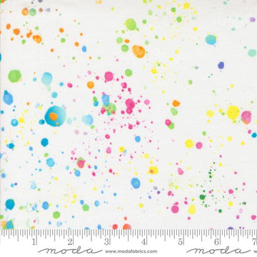 Image of the Gradients Euphoria Rainbow quilting cotton wide back fabric by Moda Fabrics. Features rainbow splatters. 
Cute Little Fabric Shop
