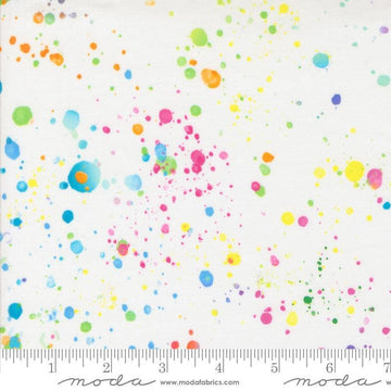 Image of the Gradients Euphoria Rainbow quilting cotton wide back fabric by Moda Fabrics. Features rainbow splatters. 
Cute Little Fabric Shop