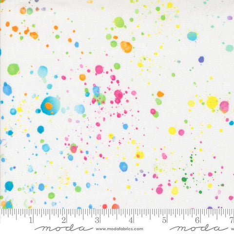 Image of the Gradients Euphoria Rainbow quilting cotton wide back fabric by Moda Fabrics. Features rainbow splatters. 
Cute Little Fabric Shop