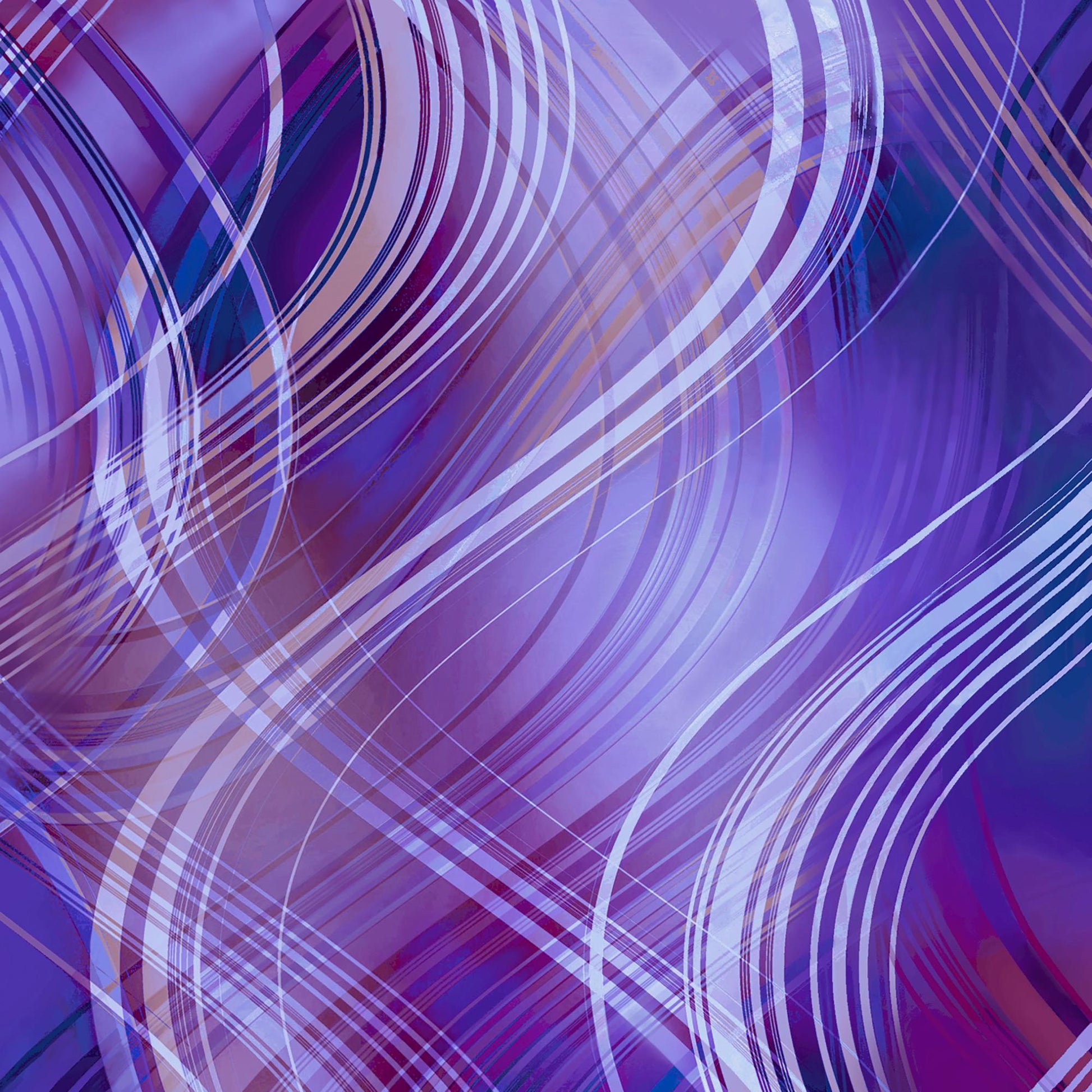 Image of the Synergy Wavy Plaid Purple quilting cotton fabric by QT Fabrics. Features a wave pattern on a purple background. Cute Little Fabric Shop