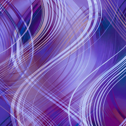 Image of the Synergy Wavy Plaid Purple quilting cotton fabric by QT Fabrics. Features a wave pattern on a purple background. Cute Little Fabric Shop