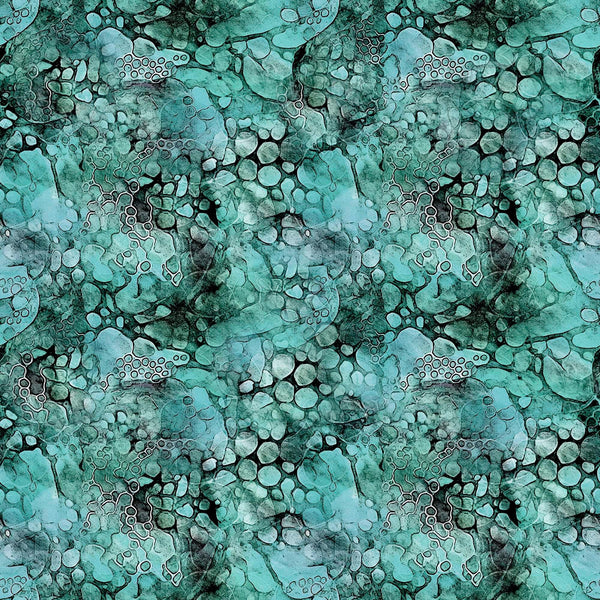 Image of the Dragon Dreams Dragon Skin Texture Turquoise quilting cotton fabric by Dan Morris for QT Fabrics. Features scales on a teal background. Cute Little Fabric Shop