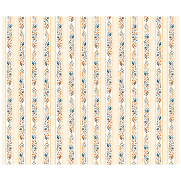 Image of the Poultry in Motion Floral Scroll Decorative Stripe Cream quilting cotton fabric by QT Fabrics. Features flowers on a tan background. Cute Little Fabric Shop