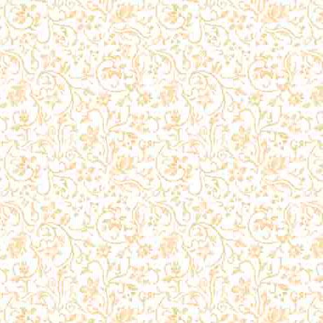 Image of the Poultry in Motion Vine Scroll Tan quilting cotton fabric by QT Fabrics. Features flowers on a tan background. Cute Little Fabric Shop