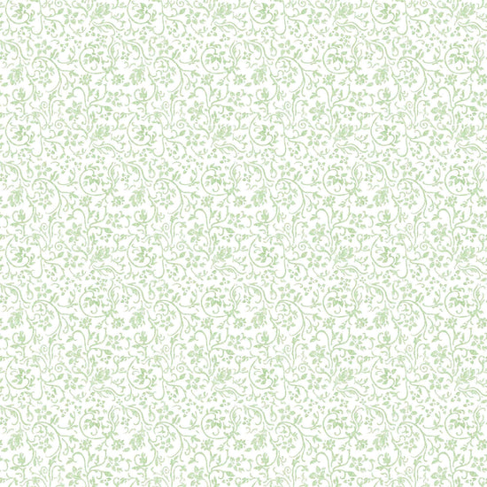 Image of the Poultry in Motion Vine Scroll Mint quilting cotton fabric by QT Fabrics. Features flowers on a mint background. Cute Little Fabric Shop