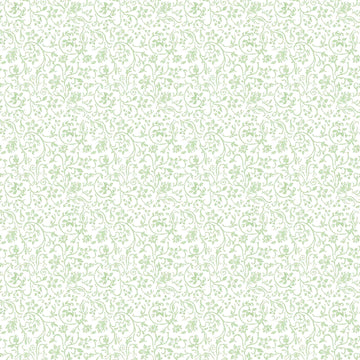 Image of the Poultry in Motion Vine Scroll Mint quilting cotton fabric by QT Fabrics. Features flowers on a mint background. Cute Little Fabric Shop