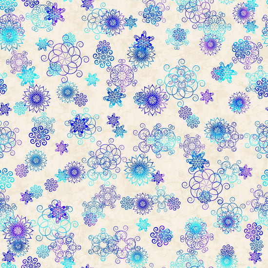 Image of the Fantasia Linear Floral Cream quilting cotton fabric by QT Fabrics. Features flowers on a cream background. Cute Little Fabric SHop