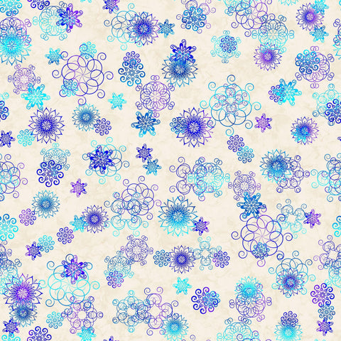Image of the Fantasia Linear Floral Cream quilting cotton fabric by QT Fabrics. Features flowers on a cream background. Cute Little Fabric SHop