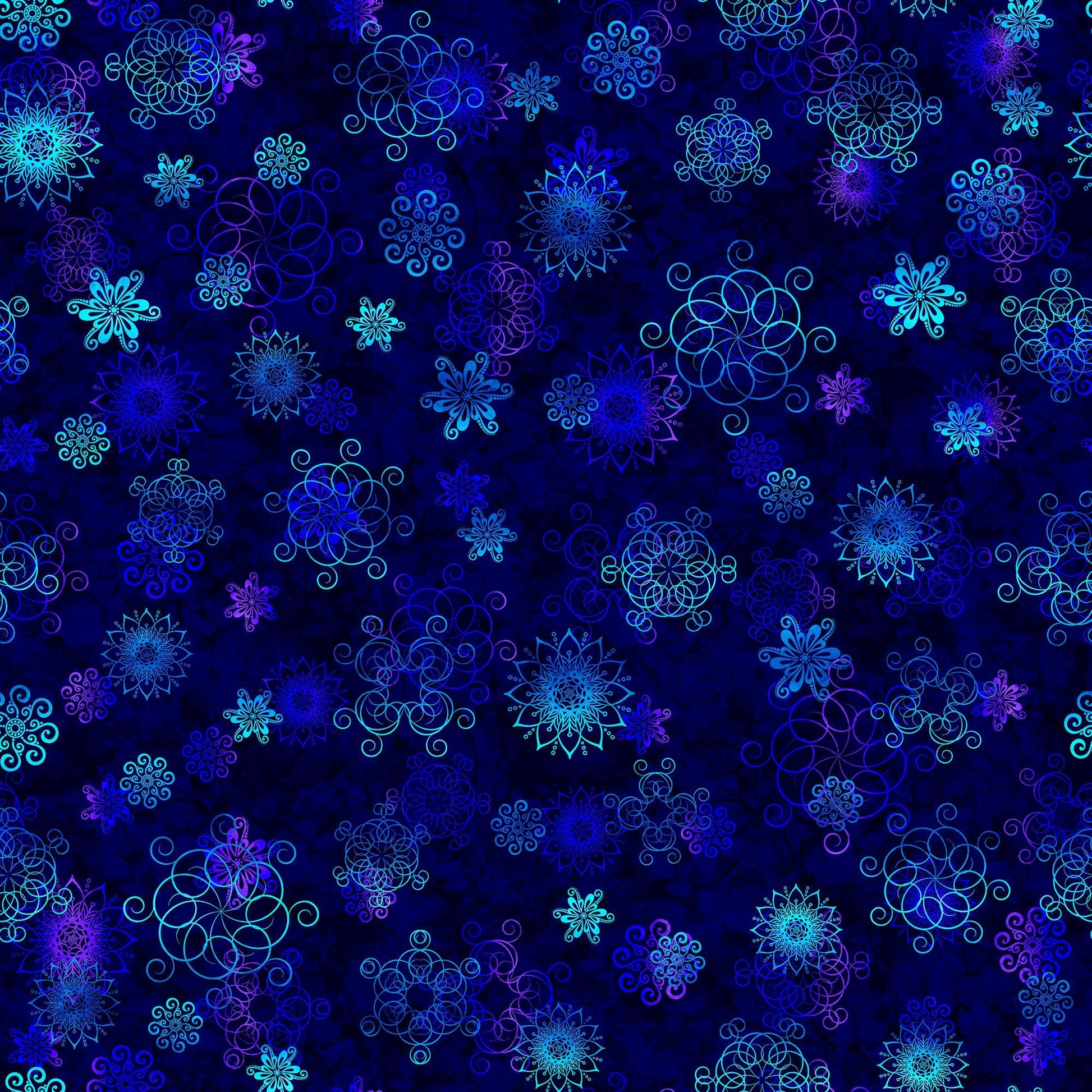 Image of the Fantasia Linear Floral Navy quilting cotton fabric by QT Fabrics. Features flowers on a blue background. Cute Little Fabric SHop