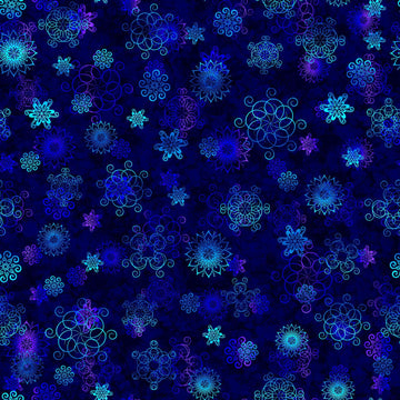 Image of the Fantasia Linear Floral Navy quilting cotton fabric by QT Fabrics. Features flowers on a blue background. Cute Little Fabric SHop