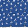 Image of the Yacht Club Sailboats Blue quilting cotton fabric by Amanda Niederhauser for Riley Blake Designs. Features boats on a blue background. Cute Little Fabric Shop