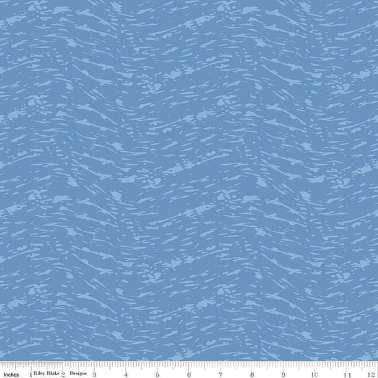 Image of the Ocean Oasis Waves Blue quilting cotton fabric by Diane Labombarbe for Riley Blake Designs. Features waves on a blue background. Cute Little Fabric Shop