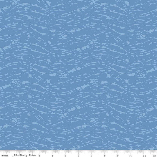 Image of the Ocean Oasis Waves Blue quilting cotton fabric by Diane Labombarbe for Riley Blake Designs. Features waves on a blue background. Cute Little Fabric Shop
